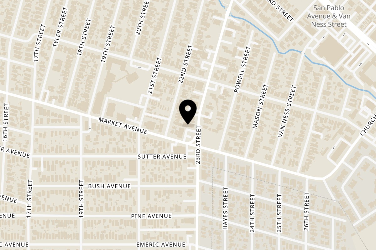 Map showing the location of Blue Rabbit Bar on 1811 23rd St E in San Pablo